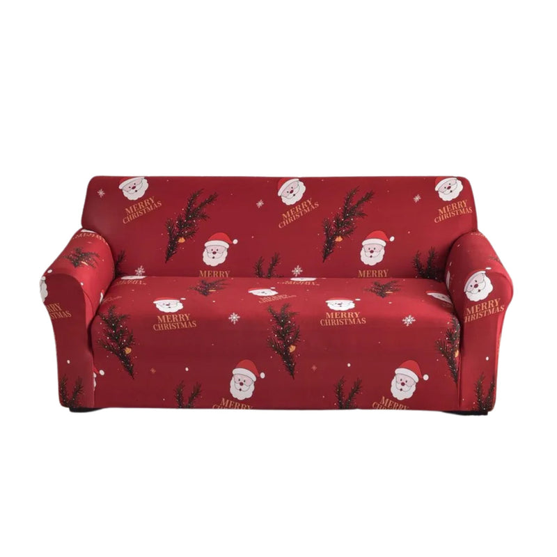 Anyseat Sofa Cover Maroon Christmas Santa Claus Design Stretchable Non Slip Slipcover