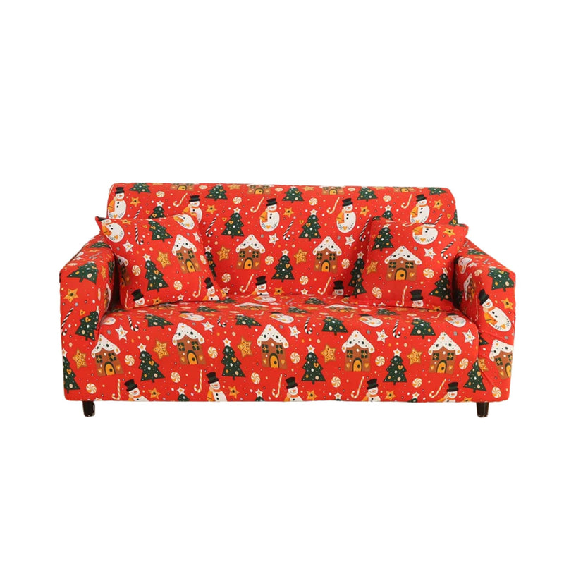 Anyseat Sofa Cover Orange Christmas Snowman Design Stretchable Non Slip Slipcover