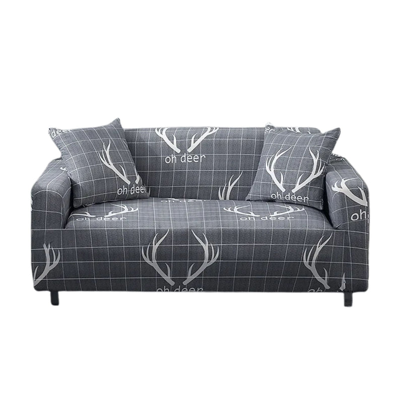 Anyseat Sofa Cover Gray Plaid Christmas Reindeer Horn Design Stretchable Non Slip Slipcover
