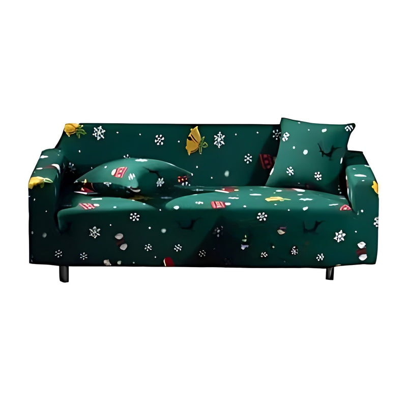 Anyseat Sofa Cover Green Christmas Snowflakes Design Stretchable Non Slip Slipcover