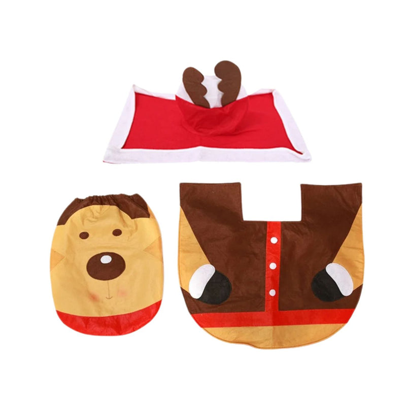 ANYDECO Christmas Toilet Seat Cover Rug Bathroom Mat Set