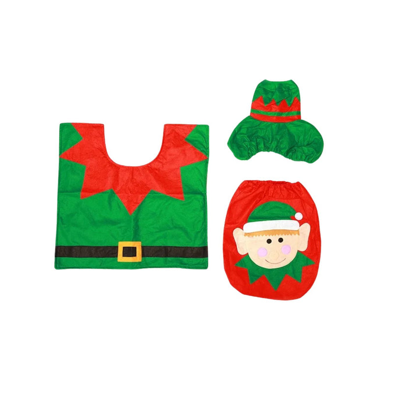 ANYDECO Christmas Toilet Seat Cover Rug Bathroom Mat Set