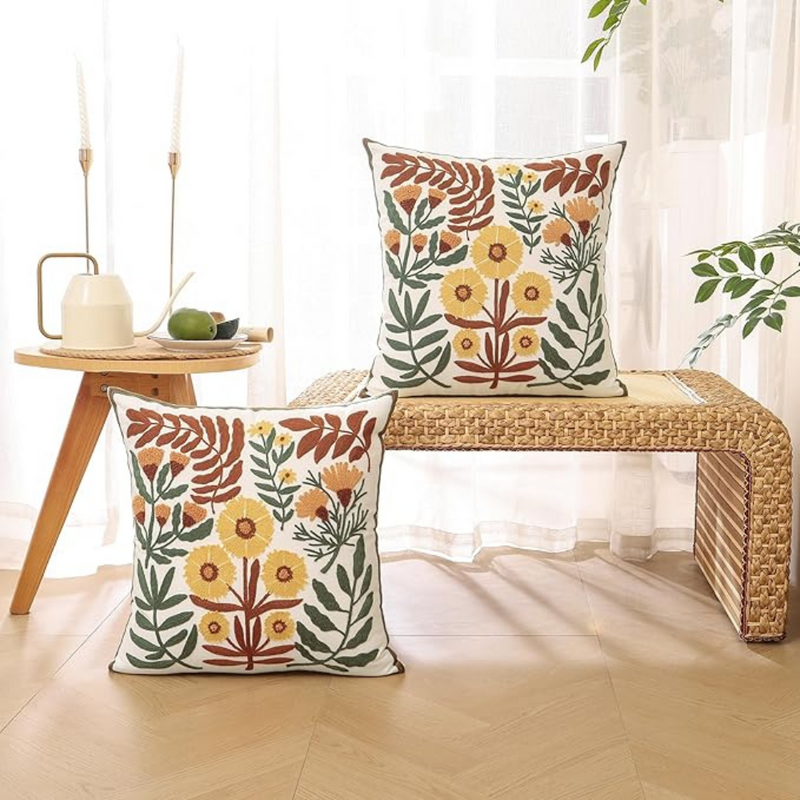 Anypillow Pillowcase WildFlowers Embroidered Decorative Cushion Cover