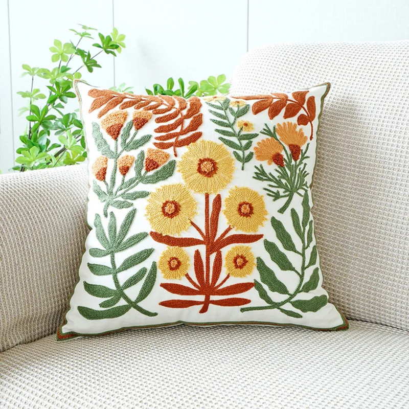 Anypillow Pillowcase WildFlowers Embroidered Decorative Cushion Cover