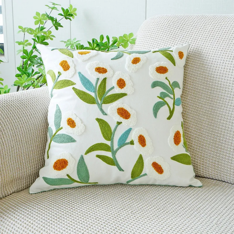 Anypillow Pillowcase White Flower Embroidered Decorative Cushion Cover