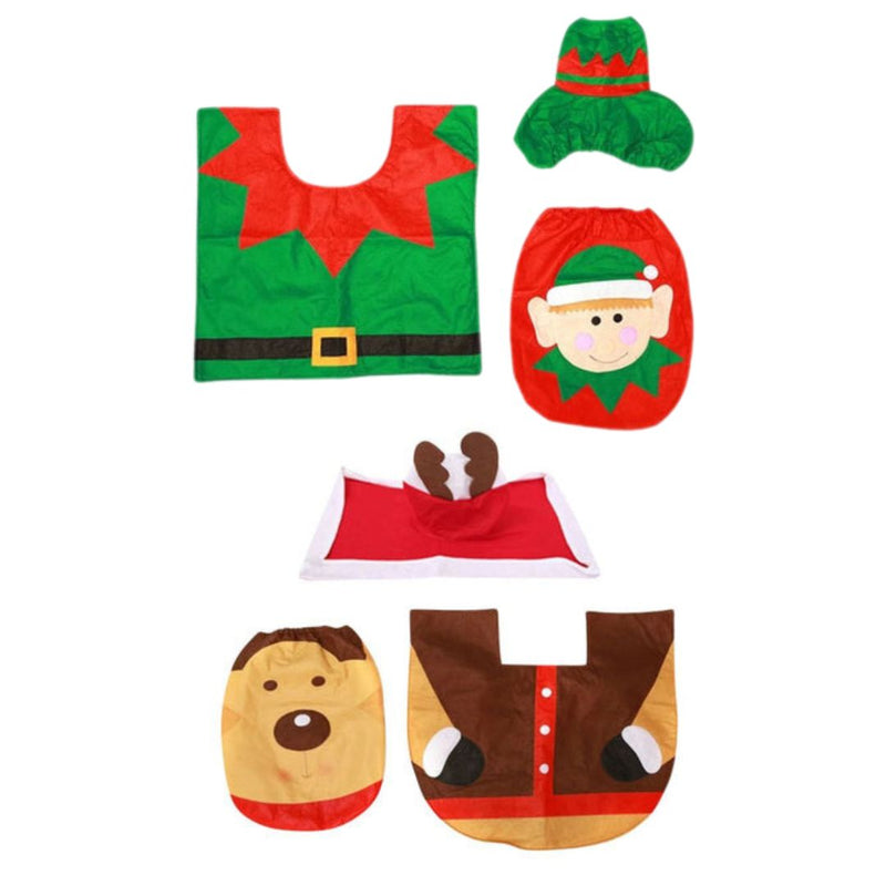 ANYDECO Christmas Toilet Seat Cover Rug Bathroom Mat Set