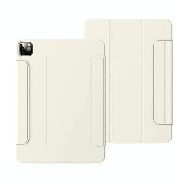 ANYMOB iPad Case Cream Leather Smart Folio with Magnetic Clip Protective Cover