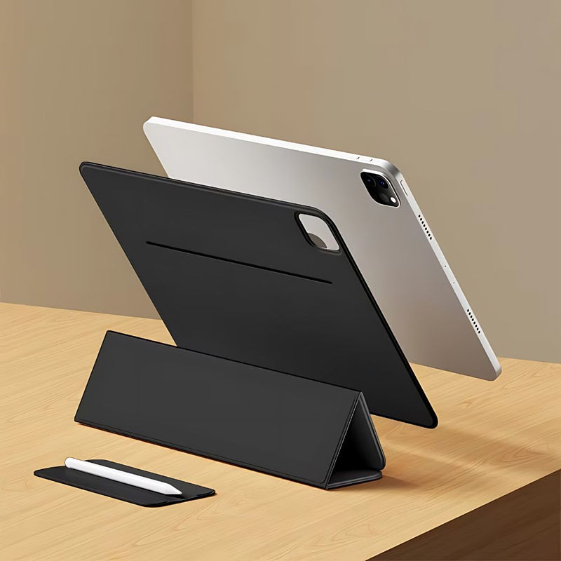 ANYMOB iPad Case Black Leather Smart Folio with Magnetic Clip Protective Cover