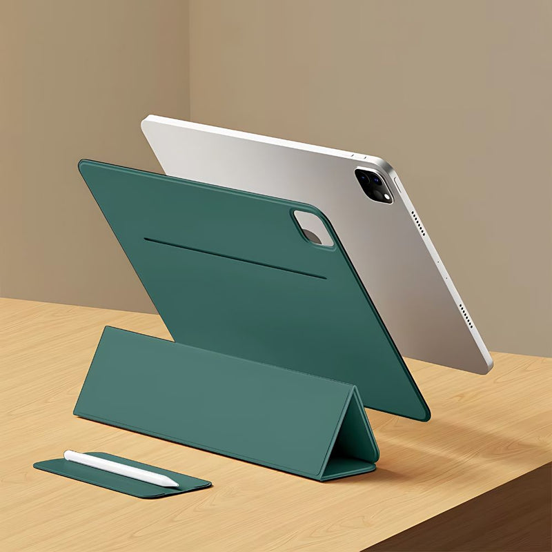 ANYMOB iPad Case Dark Green Leather Smart Folio with Magnetic Clip Protective Cover