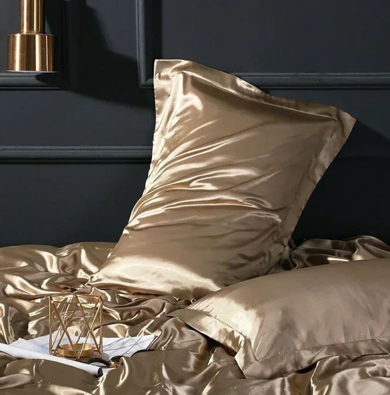 ANYHOUZ Pillowcase Champagne Gold Luxury Soft Natural Mulberry Silky Two Sided Satin Cover