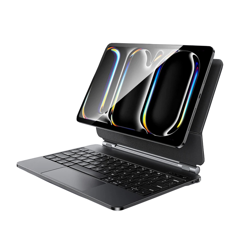 ANYMOB iPad Case Black Floating Magnetic Backlit Keyboard with Multi Touch Trackpad and Protective Cover