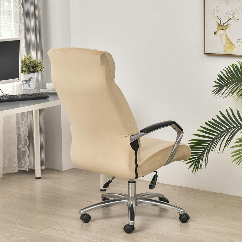 Anyseat Office Chair Cover Beige Velvet Zippered Stretchable High Back Protector Slipcover