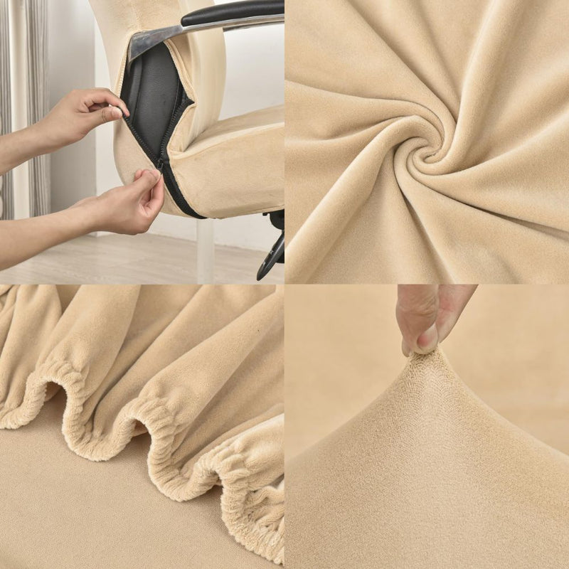 Anyseat Office Chair Cover Beige Velvet Zippered Stretchable High Back Protector Slipcover