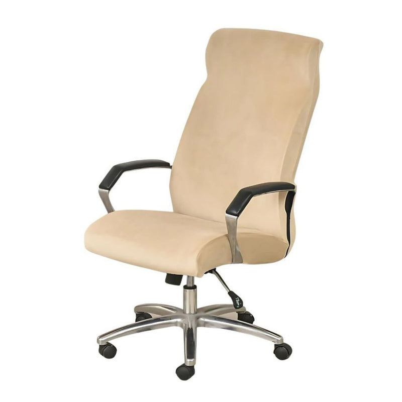 Anyseat Office Chair Cover Beige Velvet Zippered Stretchable High Back Protector Slipcover