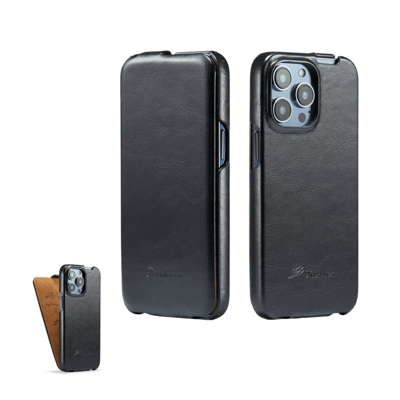 ANYMOB iPhone Case Black Fierre Shann Vertical Flip Leather Stylish Protective Mobile Cover