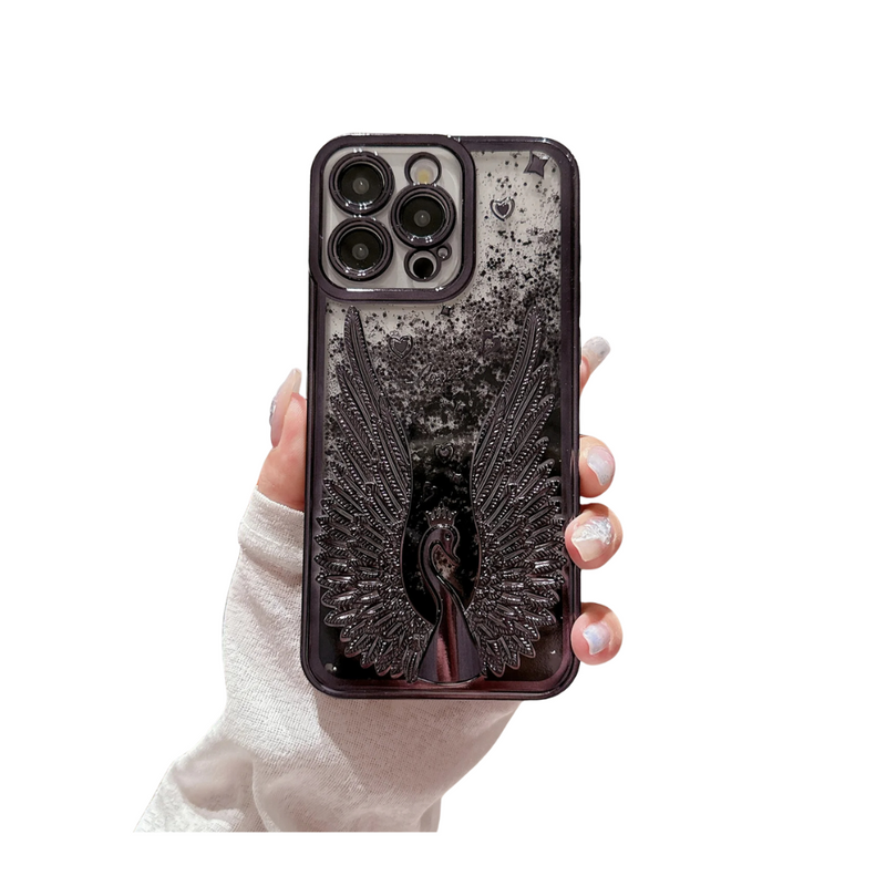 ANYMOB iPhone Case Black Luxury Swan Fashion Bling Glitter Protective Shockproof