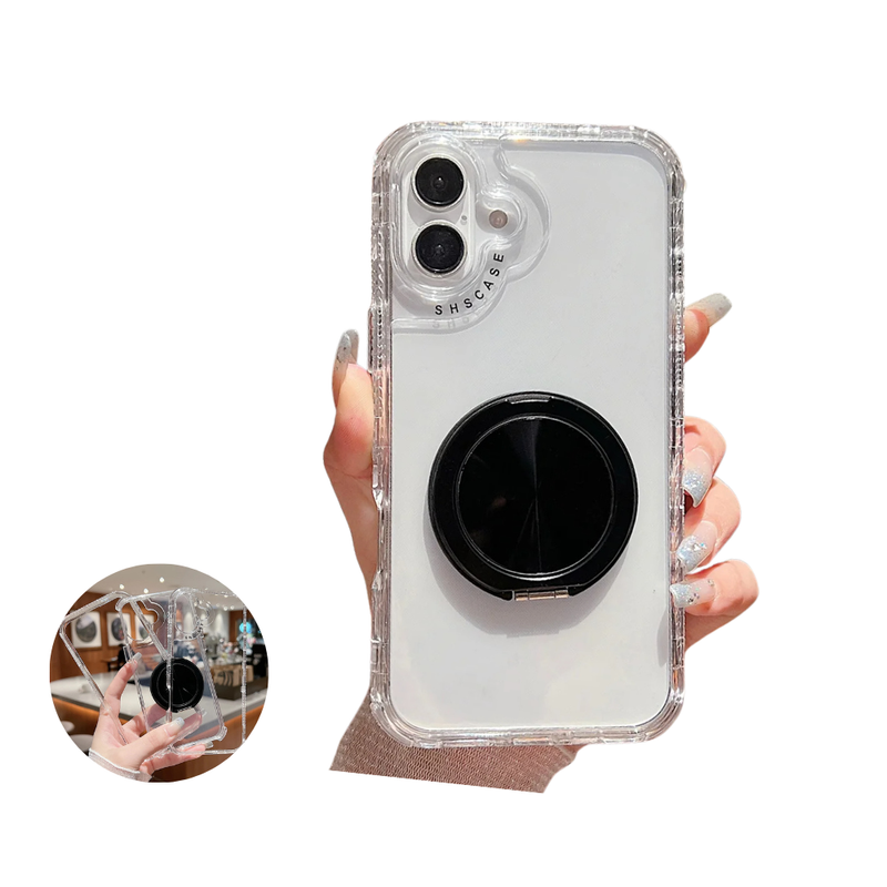 ANYMOB iPhone Case Black Magnetic Rotating Stand Lightweight Clear Rugged Cover