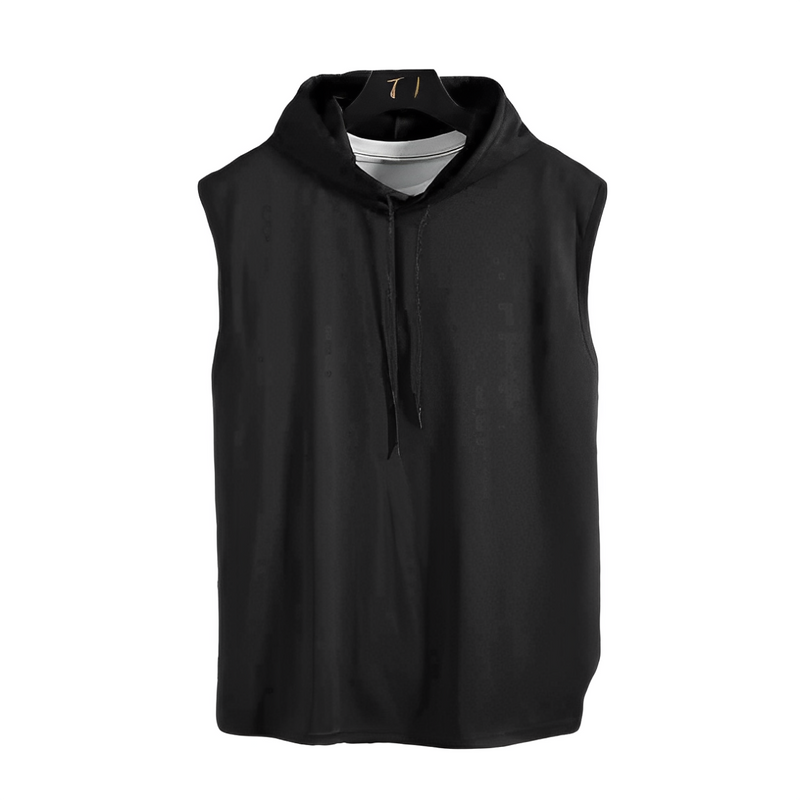 ANYMENS Fitness Tshirt Black Loose Sleeveless Muscle Hoodie Vest Body Building Gym Workout Shirt For Men