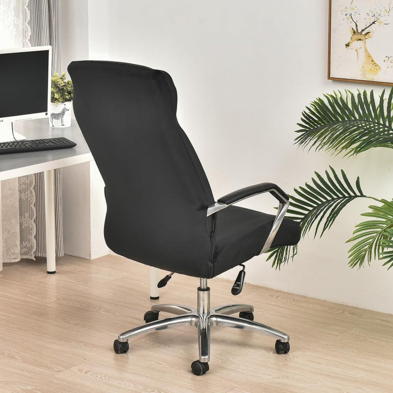 Anyseat Office Chair Cover Black Velvet Zippered Stretchable High Back Protector Slipcover