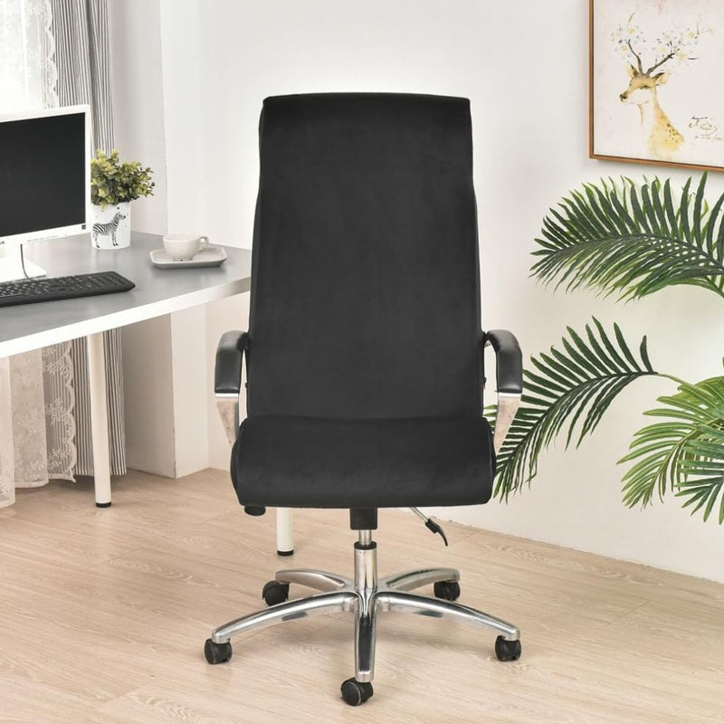 Anyseat Office Chair Cover Black Velvet Zippered Stretchable High Back Protector Slipcover