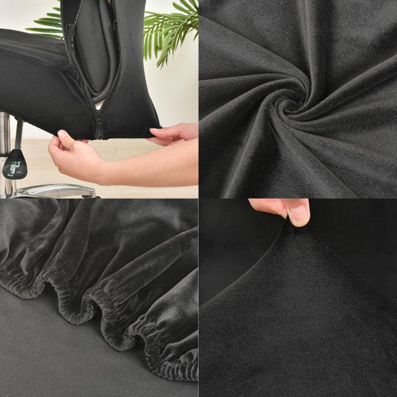 Anyseat Office Chair Cover Black Velvet Zippered Stretchable High Back Protector Slipcover