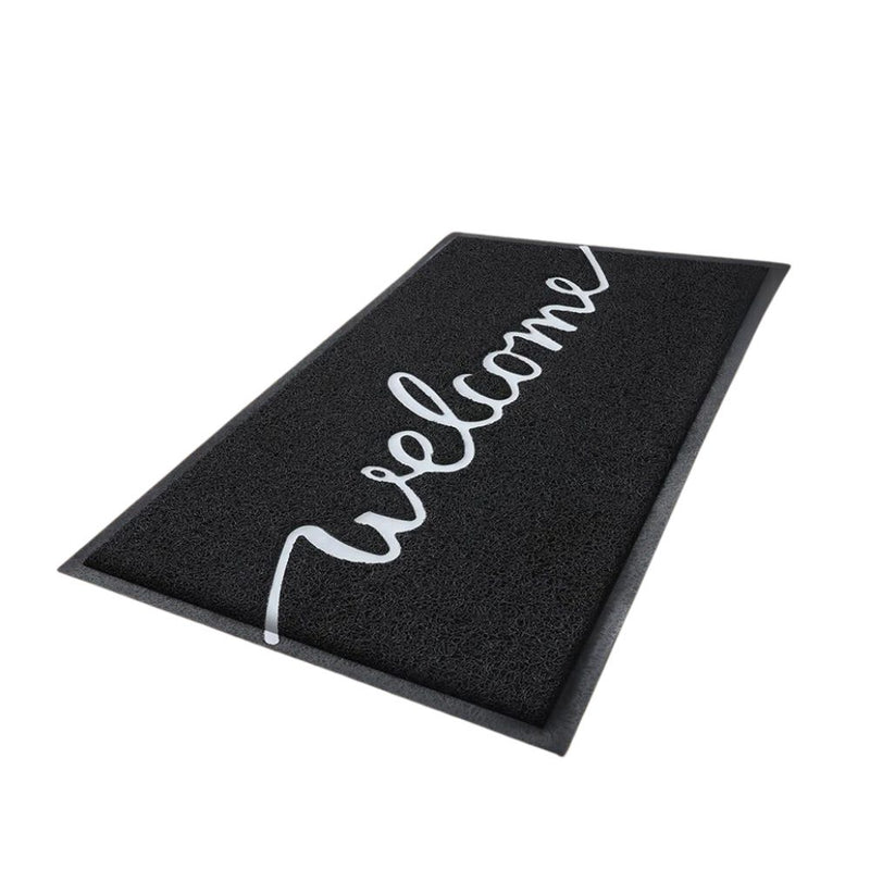 Anymat Doormat Black Welcome Lettered PVC Non Slip Rubber Dirt Trap Washable Mat