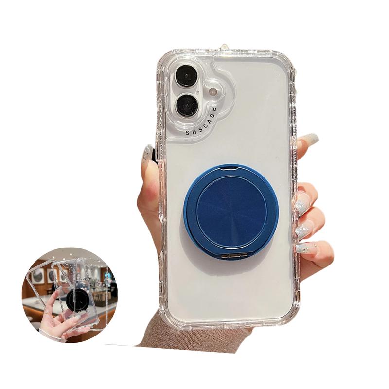 ANYMOB iPhone Case Blue Magnetic Rotating Stand Lightweight Clear Rugged Cover