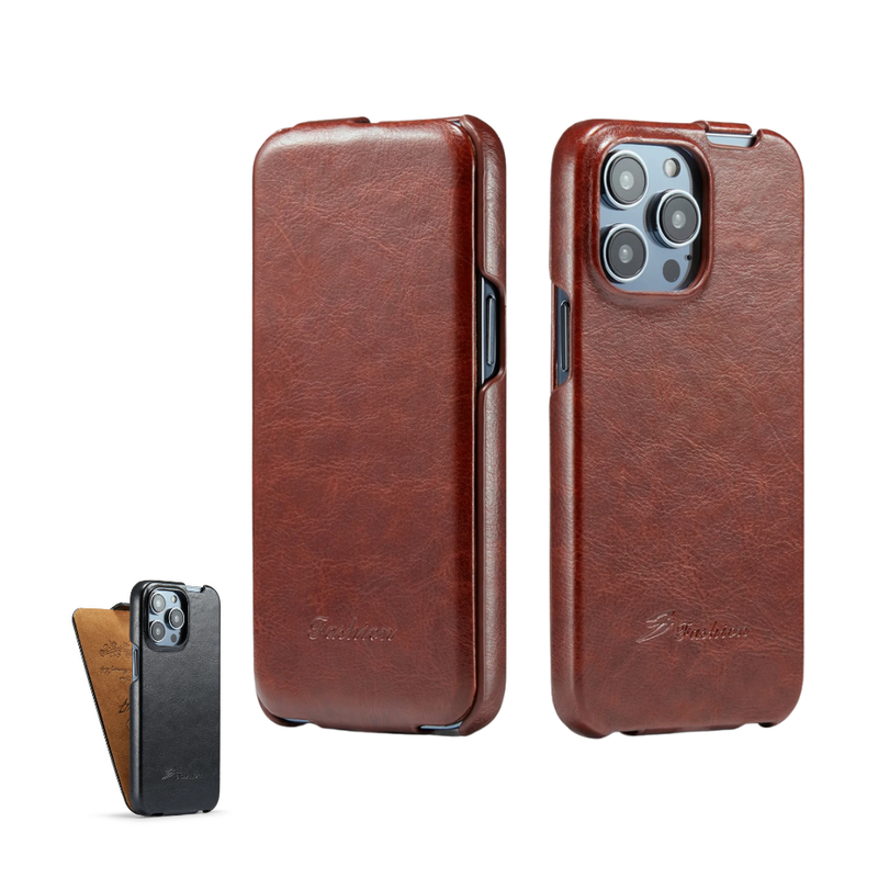 ANYMOB iPhone Case Brown Fierre Shann Vertical Flip Leather Stylish Protective Mobile Cover