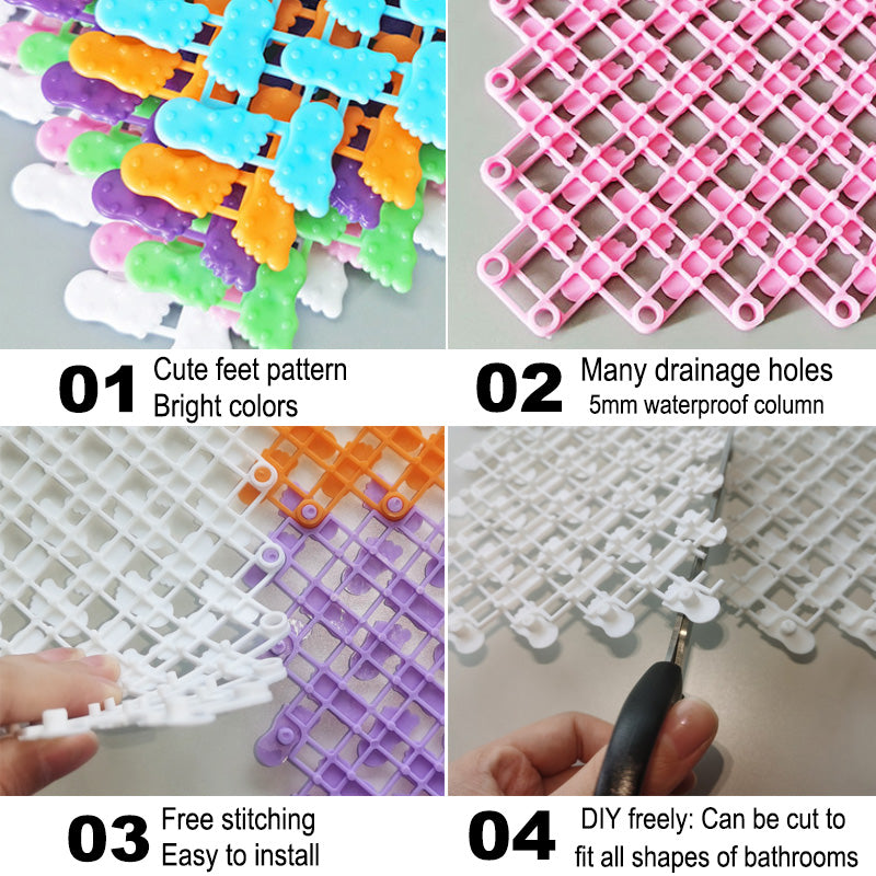 Anymat Splicing Mat White 25x25cm 20Pcs DIY Non Slip Bathroom Mat Mesh Drainage Massage Floor Carpet