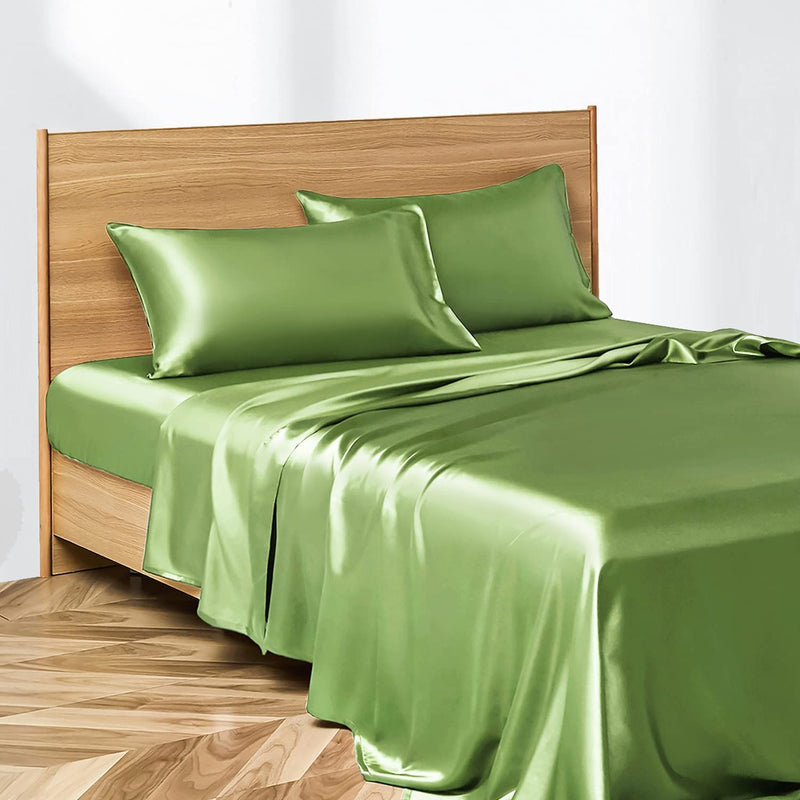 Anycozy Fitted Sheet 180x200cm Jade Luxury Silky Beddings Set with Pillow Cases