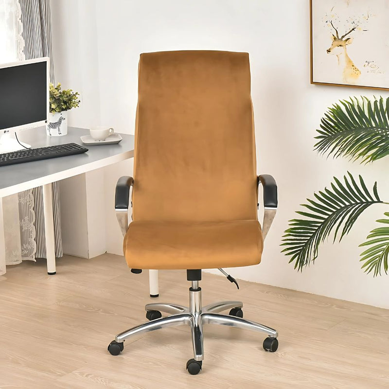 Anyseat Office Chair Cover Caramel Velvet Zippered Stretchable High Back Protector Slipcover