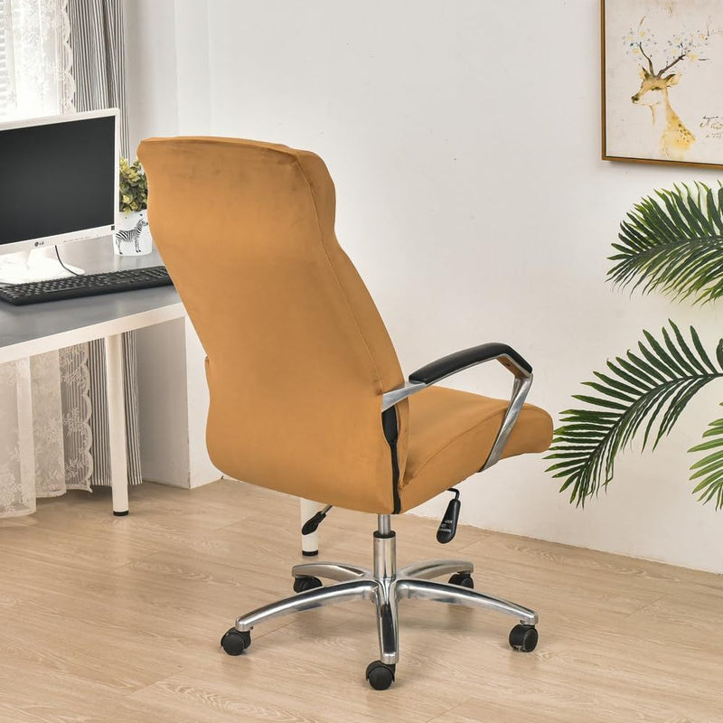 Anyseat Office Chair Cover Caramel Velvet Zippered Stretchable High Back Protector Slipcover
