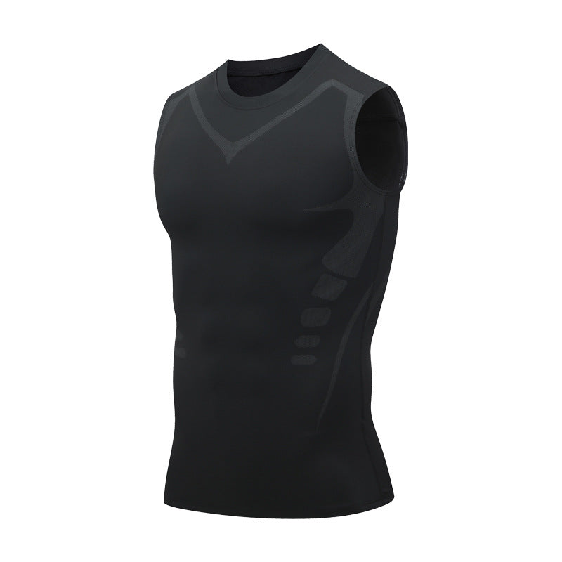 ANYMENS Fitness TShirt Black Gyms Clothing Tank Top Quick Dry Vest Workout Sportswear Round Neck Shirt Running Vest For Men