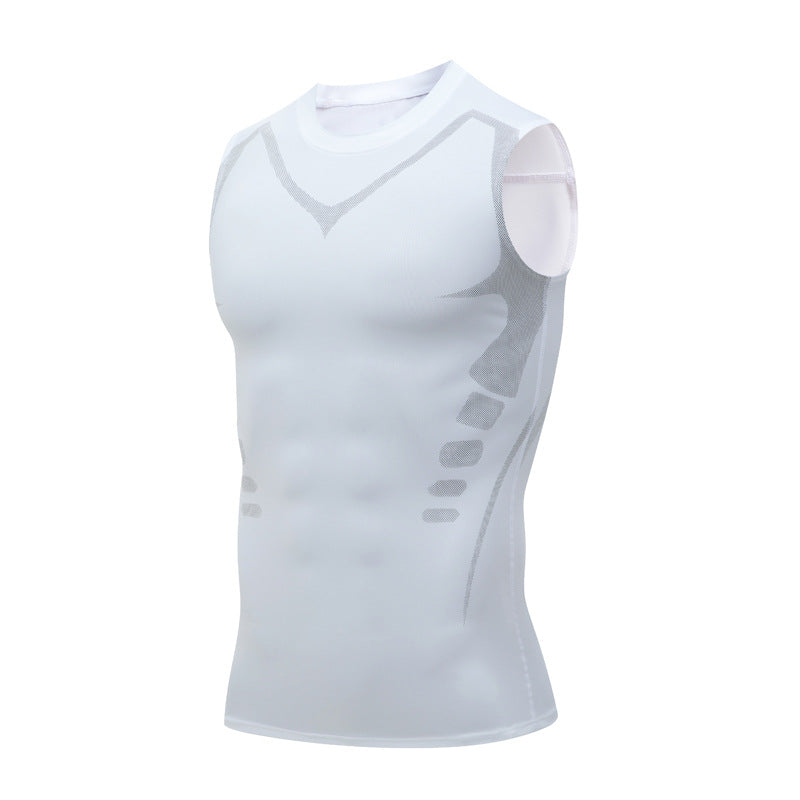 ANYMENS Fitness TShirt white Gyms Clothing Tank Top Quick Dry Vest Workout Sportswear Round Neck Shirt Running Vest For Men