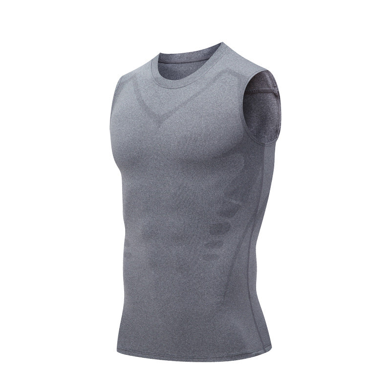 ANYMENS Fitness Tshirt Gray Gyms Clothing Tank Top Quick Dry Vest Workout Sportswear Round Neck Shirt Running Vest For Men