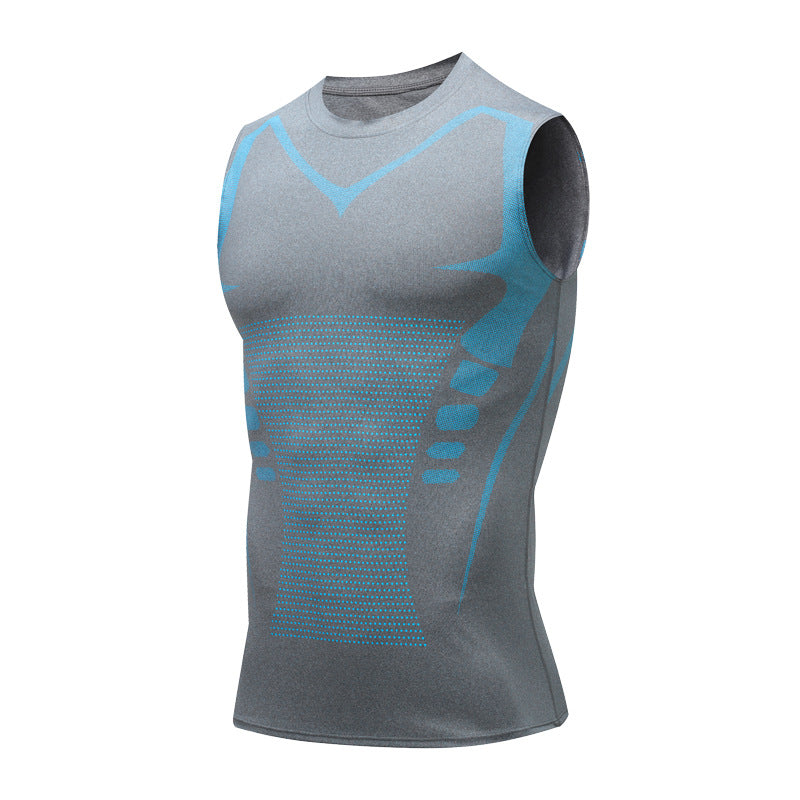 ANYMENS Fitness Tshirt Gray With Blue Lining Gyms Clothing Tank Top Quick Dry Vest Workout Sportswear Round Neck Shirt Running Vest For Men