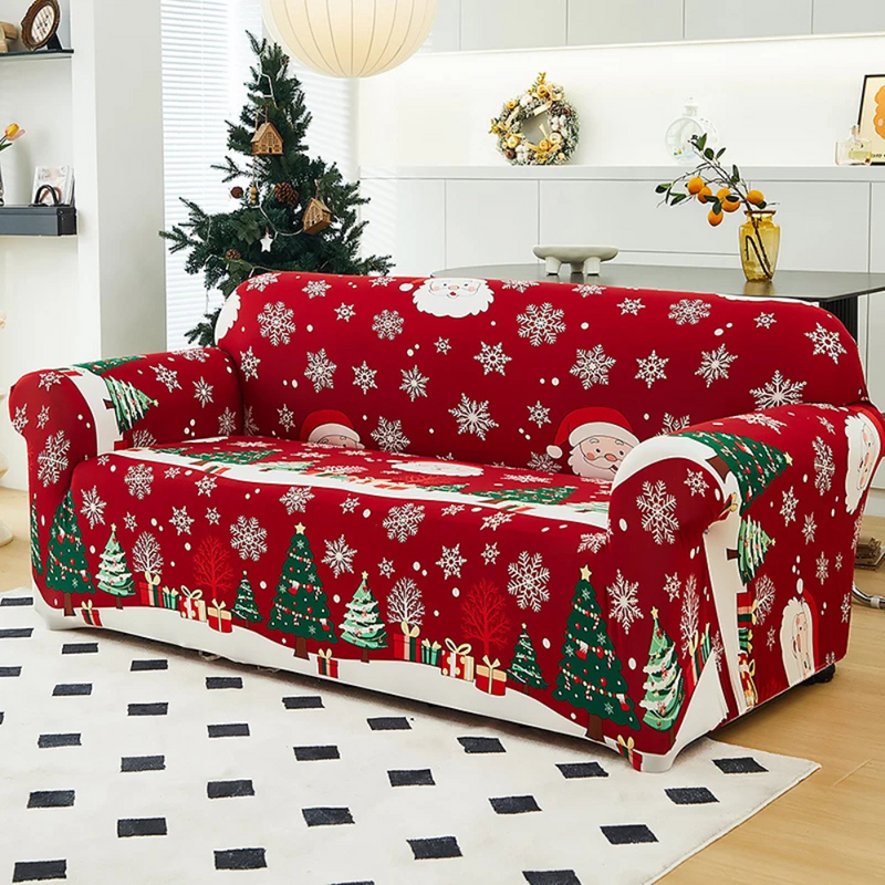 Anyseat Sofa Cover Red Snowflakes Christmas Anti Dirt Elastic Couch Slipcover