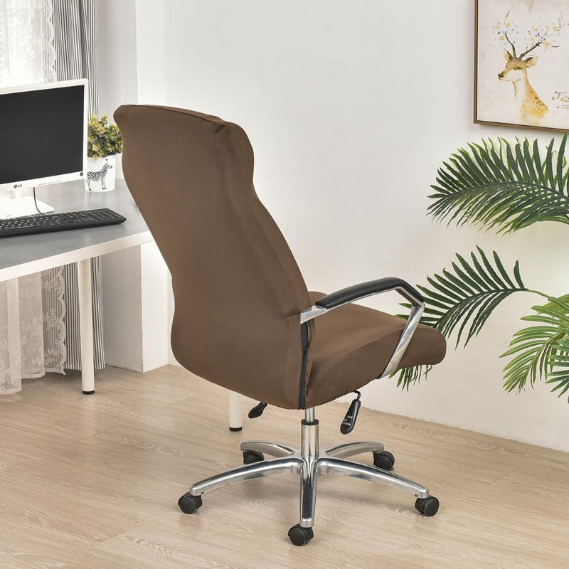 Anyseat Office Chair Cover Coffee Velvet Zippered Stretchable High Back Protector Slipcover