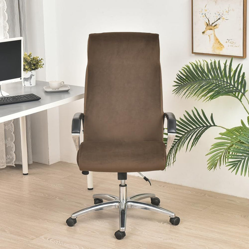 Anyseat Office Chair Cover Coffee Velvet Zippered Stretchable High Back Protector Slipcover