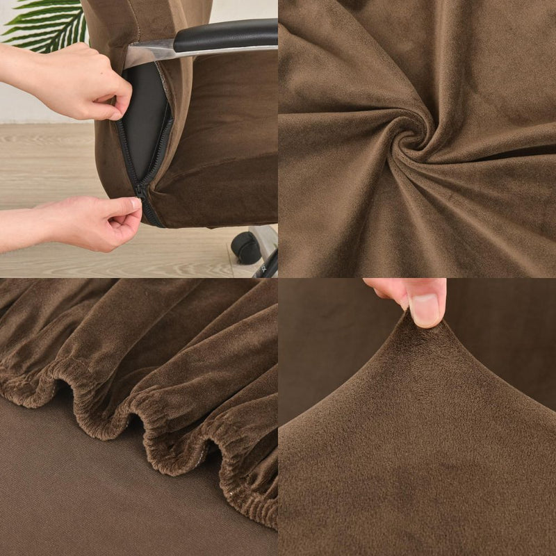 Anyseat Office Chair Cover Coffee Velvet Zippered Stretchable High Back Protector Slipcover