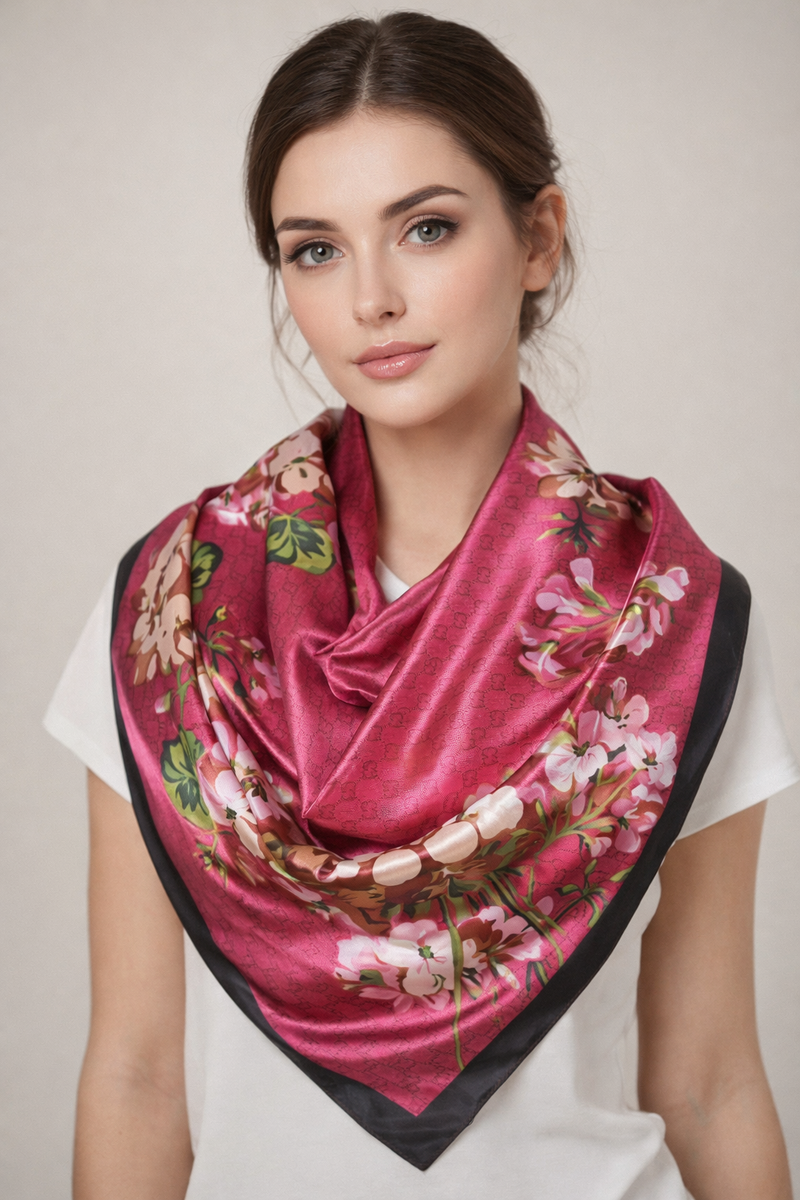 Anyyou Fashion Premium Satin Square Scarf – Elegant Floral Silk-Feel Neckwrap for Women