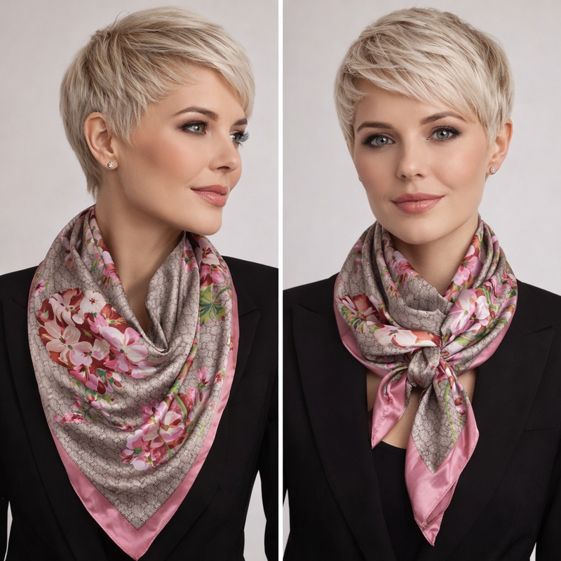 Anyyou Fashion Premium Satin Square Scarf – Romantic Floral Pink Silk-Feel Neckwrap for Women