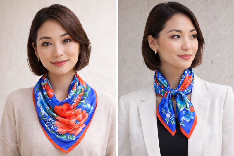 Anyyou Fashion Premium Satin Square Scarf – Vibrant Peony Blue Floral Silk-Feel Neckwrap for Women