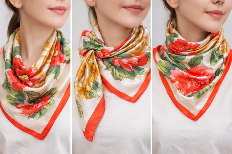 Anyyou Fashion Premium Satin Square Scarf – Elegant Peony Beige Silk-Feel Neckwrap for Women