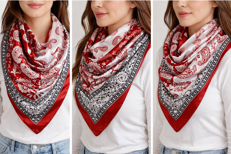 Anyyou Fashion Premium Satin Square Scarf – Classic Wine Red Silk-Feel Neckwrap for Women