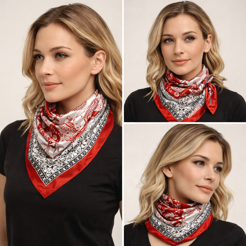 Anyyou Fashion Premium Satin Square Scarf – Classic Wine Red Silk-Feel Neckwrap for Women