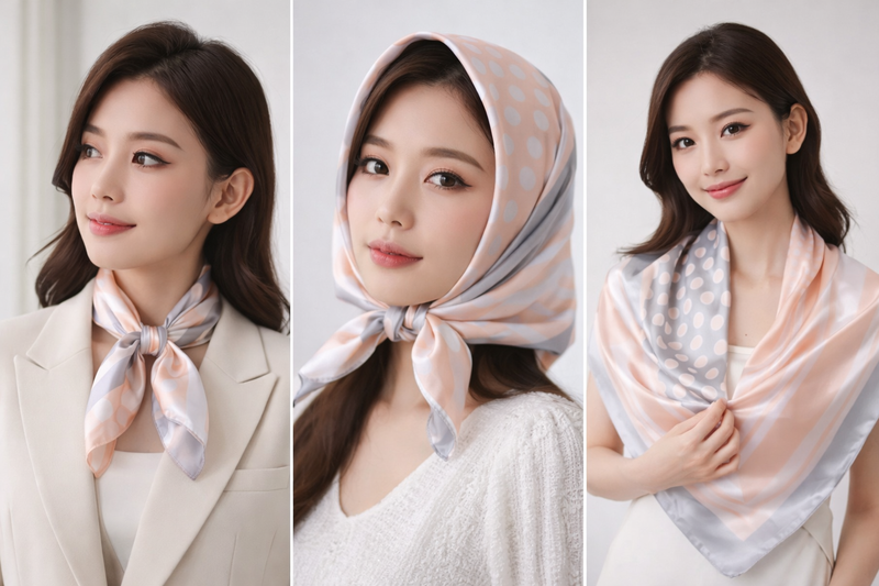 Anyyou Fashion Premium Satin Square Scarf – Grey Pink Silk-Feel Neckwrap for Women