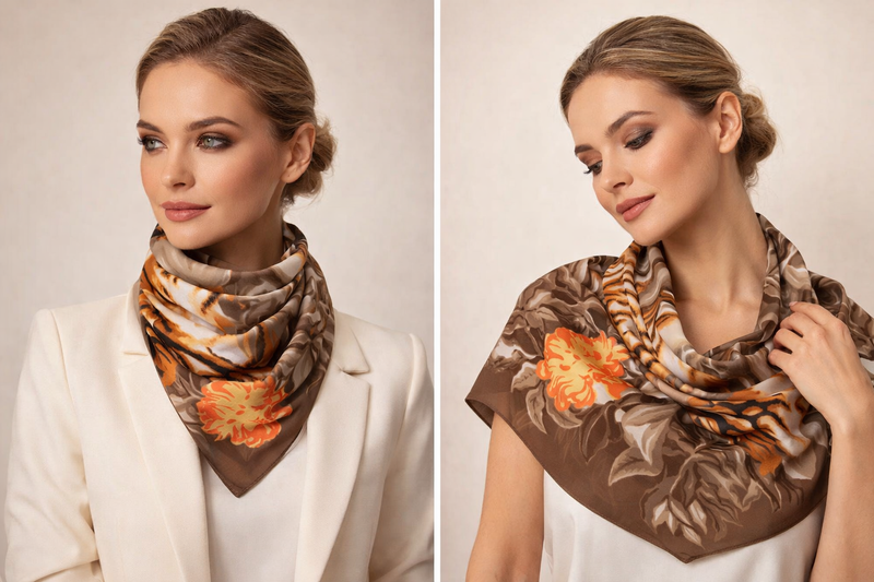 Anyou Fashion Premium Satin Square Scarf – Brown Silk-Feel Neckwrap for Women