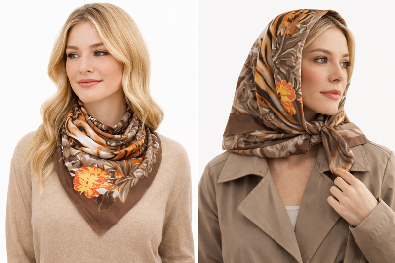 Anyou Fashion Premium Satin Square Scarf – Brown Silk-Feel Neckwrap for Women