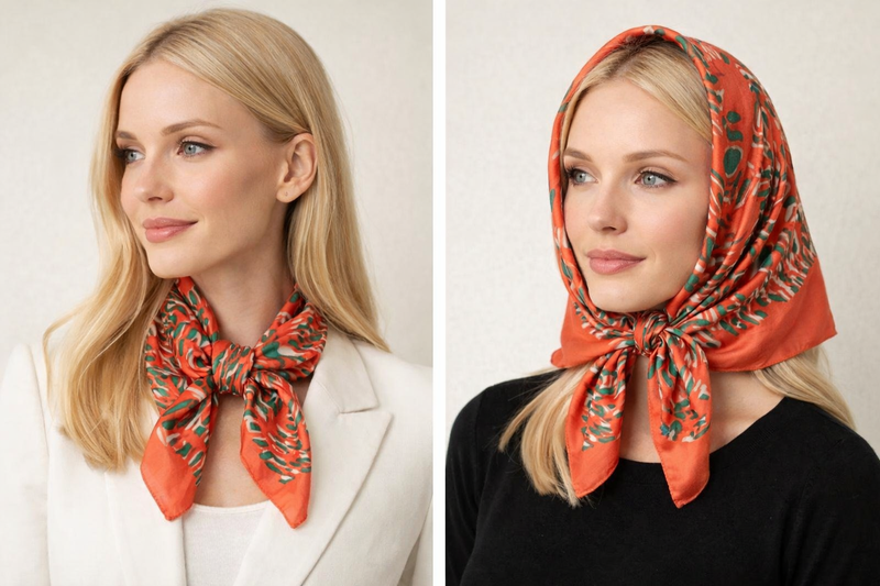Anyyou Fashion Premium Satin Square Scarf – Orange Red Silk-Feel Neckwrap for Women